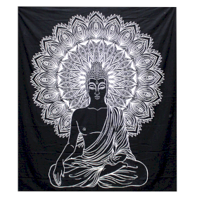 B&W Doppelte Tagesdecke aus Baumwolle / Wandbehang - Buddha