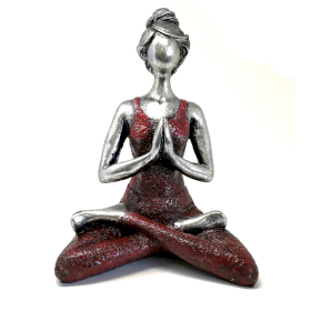 Yoga Lady Figur -  Silber & Bordeaux 24cm