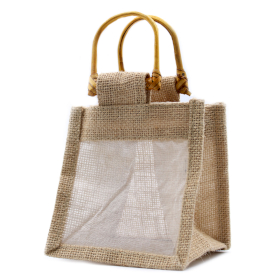 10x Jute und Baumwoll Geschenktasche  - Ein Fenster- Natürlich