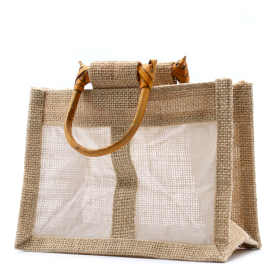 10x Jute und Baumwoll Geschenktasche -Zwei Fenster - Natürlich