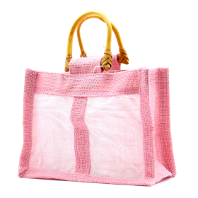 10x Jute und Baumwoll Geschenktasche -Zwei Fenster- Rosa