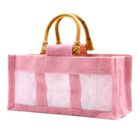 10x Jute und Baumwoll Geschenktasche- Drei Fenster- Rosa