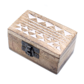 10x Weiß gewaschene Holzbox - 3x1.5 Pillendose Aztekisches Design