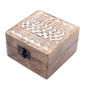 2x Weiß gewaschene Holzbox - 4x4 Aztekisches Design