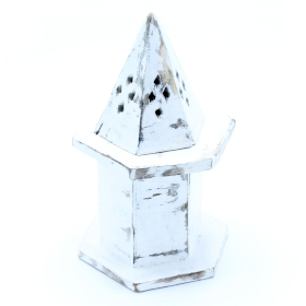 4x Weiß gewaschener Räucherwerkhalter -Pyramide Mini House
