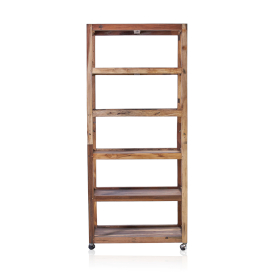 Display mit sechs Regalen und Rollen - Recyclingholz 79x37x180 cm