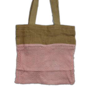 6x Netztasche aus reiner weicher Jute und Baumwolle - Rose