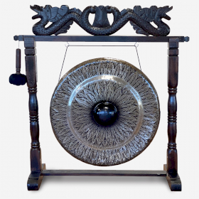 Großer Gong in Braun Antiker Ständer - 80cm - Schwarz - Muster