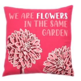 3x Bedruckter Kissenbezug aus Baumwolle - We are Flowers - Oliv, Rosa und Natur