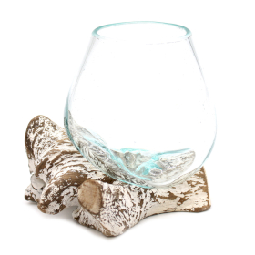 Geschmolzenes Glas auf Weiß Gewaschenem Holz   - Kleine Schale