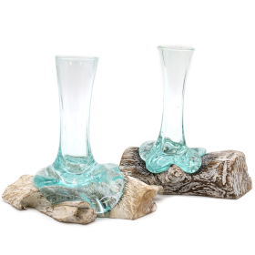 4x Geschmolzenes Glas auf Weiß Gewaschenem Holz   - Vase - Klein