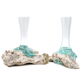 4x Geschmolzenes Glas auf Weiß Gewaschenem Holz   - Vase - Medium