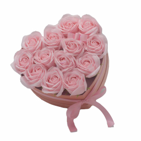 Seifenblumen-Geschenk-Blumenstrauß - 13 Rosa Rosen - Herz