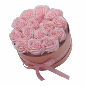 Seifenblumen-Geschenk-Blumenstrauß - 14 Rosa Rosen - rund