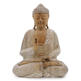 Handgeschnitzte Buddhastatue - 40cm Übertragung lehren - Weißgewaschen