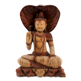 Handgeschnitzte Buddhastatue -Shiva mit Kobra- 50cm