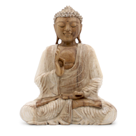 Handgeschnitzte Buddhastatue - 30cm Übertragung lehren- Weißgewaschen