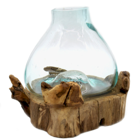 Geschmolzenes Glas auf Holz - Große Schale - Beleuchtet - 30 cm
