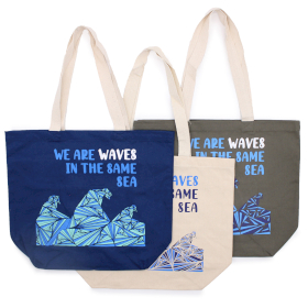 3x Bedruckte Baumwolltasche- We are Waves - Grau, Blau und Natur