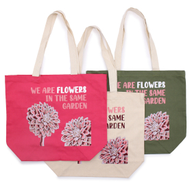 3x Bedruckte Baumwolltasche - We are Flowers -Oliv, Rosa und Natur