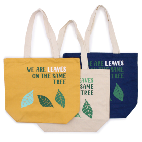 3x Bedruckte Baumwolltasche - We are Leaves - Gelb, Blau und Natur