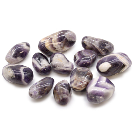 12x Mittlere afrikanische Trommelsteine - Amethyst - Chevron