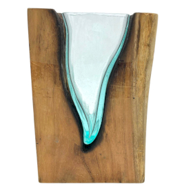 Geschmolzenes Glas auf Holz – Kunstvase – V-Form