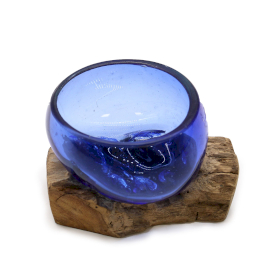 Geschmolzenes Glas auf Holz- Blaue Mini-Schüssel