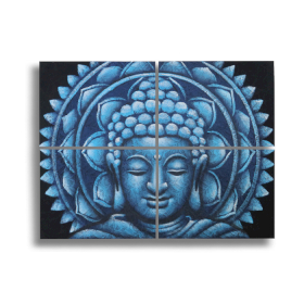 Blaues Buddha-Mandala-Brokatdetail 30 x 40 cm x 4