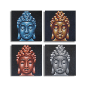 Set mit 4 Buddha-Köpfen Sanddetail 40x40cm