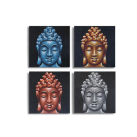 Set mit 4 Buddha-Köpfen Sanddetail 30x30cm