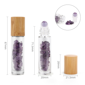 10x Rollerflasche für ätherisches Öl aus Edelsteinen – Amethyst – Holzkappe