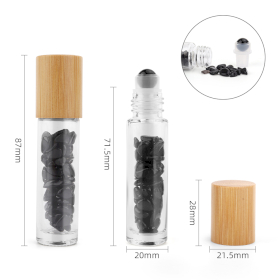 10x Rollerflasche für ätherisches Öl aus Edelsteinen – Schwarzer Turmalin – Holzkappe