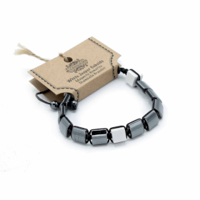 3x Magnetisches Hämatit-Shamballa-Armband -  Quader aus weißem Jaspis