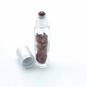 10x Rollerflasche für ätherisches Öl aus Edelsteinen - Roter Jaspis - Silber- Kappe