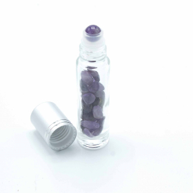 10x Rollerflasche für ätherisches Öl aus Edelsteinen - Amethyst - Silber- Kappe