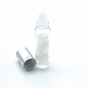 10x Rollerflasche für ätherisches Öl aus Edelsteinen – Bergquarz – Silber- Kappe