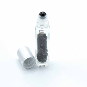 10x Rollerflasche für ätherisches Öl aus Edelsteinen – Schwarzer Turmalin – Silber- Kappe
