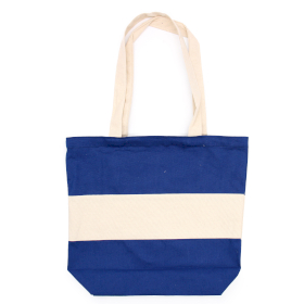 Zweifarbige Baumwolltasche - 38x42x12cm- Blau & Natürlich - 10oz