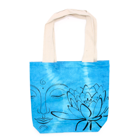 Batik-Baumwolltasche  (6oz) - 38x42x12cm - Lotus-Buddha – Blau – natürlicher Griff