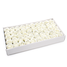 50x DIY Seifenblumen- mittlere Rose -Elfenbein mit schwarzem Rand