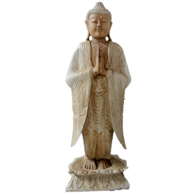 Stehende Buddha-Statue – weiß getüncht – 1 m, Beschädigt