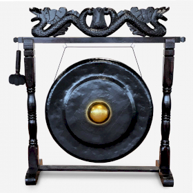 Großer Gong in Braun Antiker Ständer - 80cm - Schwarz