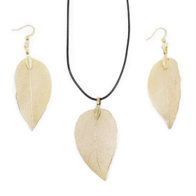 Kette & Ohringe-Set - Blatt - Gold