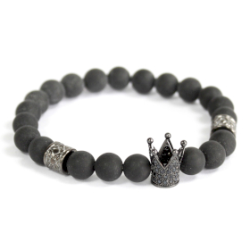 3x Kristallkrone / schwarzer Achat - Edelstein Armband