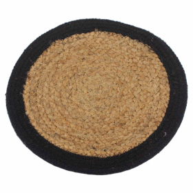 4x Natürliches Tischset - Jute & Baumwolle 30cm - Schwarzer-Rand