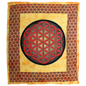 Doppelte Tagesdecke aus Baumwolle - Flower of Life - Orange