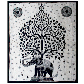 Doppelte Tagesdecke aus Baumwolle- Mono - Elephant Tree