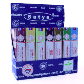 42x Display-Packung mit verschiedenen Satya-Räucherstäbchen, 15 g