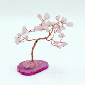 Edelsteinbaum - Rosenquarz auf rosa Achatbasis (35 Steine)